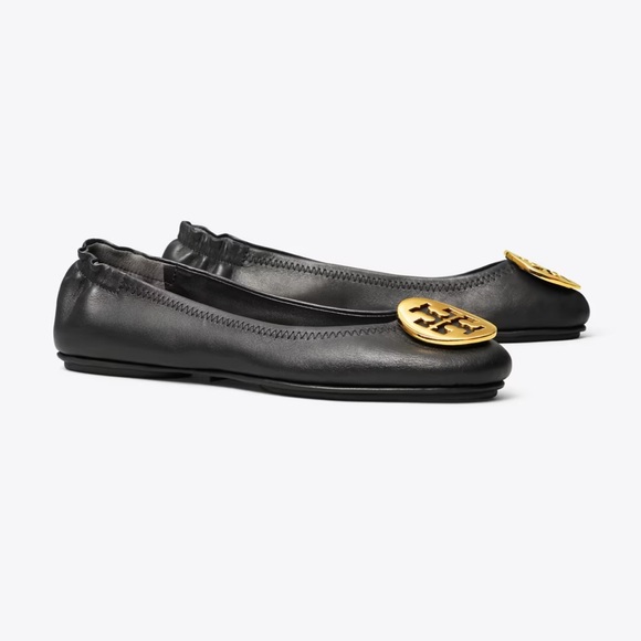 Tory Burch Shoes - TORY BURCH MINNIE TRAVEL BALLET SIZE 7 Black & Gold